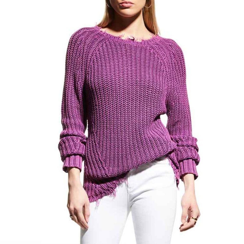 Lisa Todd Shabby Chic Raw-Edge sweater S Purple Pop distressed frayed